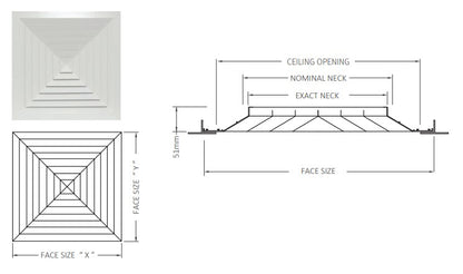 Ceiling Diffusers - Lay In - 4 way blow